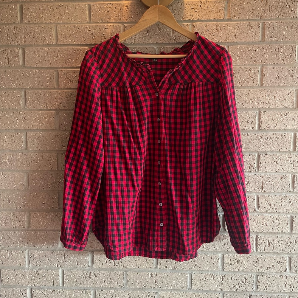 Talbots Red and Black Plaid Button-Up Blouse